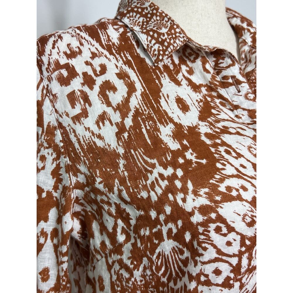 GARNET HILL (8)100% Linen-Button Up Shirt-Rusty White-Abstract-Resortwear-Luxury - Picture 2 of 12
